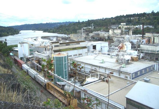 Paper mill at Willamette Falls on Willamette River in Oregon City, Oregon