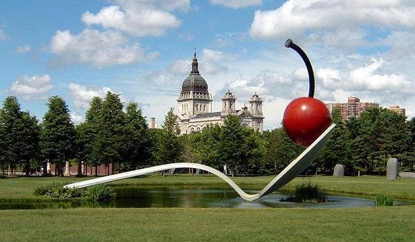 Spoonbridge and Cherry sculpture in Minneapolis Sculpture Garden in Minneapolis, Minnesota